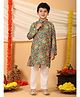 Kinder Kids Cotton Silk Woven Full Sleeves Patola Printed Kurta Pyjama Set - Green
