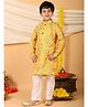 Kinder Kids Cotton Silk Woven Full Sleeves Floral Printed Kurta Pyjama Set - Yellow
