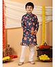 Kinder Kids Cotton Silk Woven Full Sleeves Floral Printed Kurta Pyjama Set - Blue