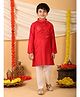 Kinder Kids Cotton Woven Full Sleeve Floral Foil Printed Kurta Pyjama Set - Red