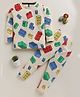 Little Marine Cotton Blend Knit Full Sleeves Building Blocks Printed Night Suit Set - Multi Colour