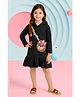 Little Marine Cotton Blend  Knit Full Sleeves Bear Printed  Hooded Dress - Charcoal Black
