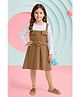 Little Marine Cotton Blend Knit Full Sleeves Colour Blocked Dress - Camel Brown & White