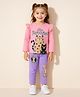 Little Marine Cotton Knit Full Sleeves Cat Printed Top &  Pant Set - Pink& Purple