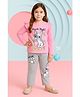 Little Marine Cotton Blend Knit Full Sleeves Movie Night & Cat Printed Top & Pant Set - Pink & Grey