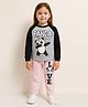 Little Marine Cotton Blend Knit Full Sleeves Panda Printed Tee & Pant Set - Grey And Black