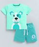 Little Ninja Cotton Knit Half Sleeves Dog Printed Tee With Shorts Set - Green