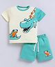 Little Ninja Cotton Knit Half Sleeves Dinosaur & Frog Printed Tee With Shorts Set - Green