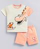 Little Ninja Cotton Knit Half Sleeves Dinosaur & Frog Printed Tee With Shorts Set - Peach