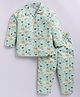 Snuggly MONKEY Poplin Woven Full Sleeves Animals Printed Winter Night Suit Set - Lime Green