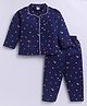 Snuggly MONKEY Poplin Woven Full Sleeves Hearts Printed Winter Night Suit Set - Navy Blue