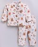 Snuggly MONKEY Cambric Woven Full Sleeves Teddy Bear Printed Winter Night Suit Set - Cream