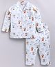 Snuggly MONKEY Poplin Woven Full Sleeves Bear Printed Winter Night Suit Set - White