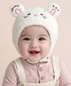Ziory Woollen Knit Cat Face Designed & Ear Applique Detailed Cap - Off White - Circumference - 46-50 Cm