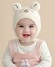 Ziory Woollen Knit Teddy Bear Face Designed & Ear Applique Detailed Cap - Off White - Circumference - 46-50 Cm