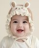 Ziory Woollen Knit Teddy Bear Face Designed & Ear Applique Detailed Cap - Off White & Brown - Circumference - 46-50 Cm