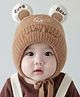 Ziory Woollen Teddy Bear Embroidered & Ear Applique Detailed Cap - Brown - Circumference - 46-50 Cm