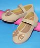 Mine Sole Bow Applique Detailed Velcro Closure Mary Jane Ballerinas - Gold