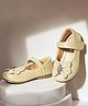 Mine Sole Bow Glitter Applique Detailed With Velcro Closure Mary Jane Ballerinas - Gold