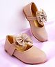 Mine Sole Shimmered Bow Applique Detailed Mary Jane Ballerinas - Gold