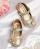 Mine Sole Bow Applique Detailed & Foil Printed With Velcro Closure Mary Jane Ballerinas - Gold