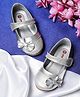 Mine Sole Bow Applique Detailed & Foil Printed With Velcro Closure Mary Jane Ballerinas - Silver
