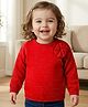Babyoye 100% Cotton with Lurex Knit Full Sleeves Pullover Sweater with Flower Applique - Red