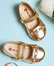 Mine Sole Metallic & Rhinestones Embellished With Velcro Closure Mary Jane Ballerinas - Gold