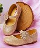Mine Sole Butterfly Applique Detailed & Rhinestones Embellished With Velcro Closure Mary Jane Ballerinas - Gold
