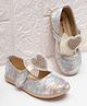 Mine Sole Abstract Designed Heart Shape Stone Embellished Bow Applique Detailed Ballerinas - Sea Blue