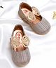 Mine Sole Rhinestones Embellished Bow Applique Detailed Velcro Closure Mary Jane Ballerinas - Gold