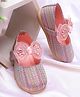 Mine Sole Rhinestones Embellished Bow Applique Detailed Velcro Closure Mary Jane Ballerinas - Pink