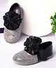 Mine Sole Rhinestones Embellished & Bow Applique Detailed With Velcro Closure Mary Jane Ballerinas - Black