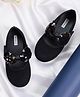 Mine Sole Sequins Embellished & Bow Applique Detailed With Velcro Closure Mary Jane Ballerinas - Black