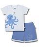 Pranava Organic Cotton Knit Half Sleeves Octopus Printed  Tee & Shorts Set - White