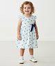 Pranava Organic Cotton Woven Cap Sleeves Fish Printed & Striped Dress - White