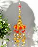 Smaran Decorative Hanging Wind Chime  Vibrant Red and Yellow Pom-Pom Tassels with Gold Bell Cluster, 15.5 x 5 Inches, Handmade Boho-Inspired Door, Window, and Home Décor