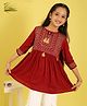 ISHTI Rayon Woven Three Fourth Sleeves Sequins Embroidered Top - Maroon