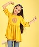 ISHTI Rayon Woven Three Fourth Sleeves Geometric Embroidered Top - Mustard