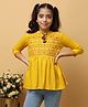 ISHTI Rayon Woven Three Fourth Sleeves Abstract  Embroidered Top -  Mustard