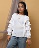 ISHTI Rayon Woven Three Fourth Sleeves Floral Embroidered Top - White