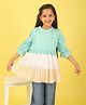 ISHTI Woven Three Fourth Pleated Color Blocked Top - Multi Colour
