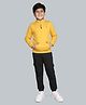 Plum Tree 100% Cotton Knit Full Sleeves Solid Light Winter Hooded Sweatshirt & Cargo Joggers Set - Yellow & Jet Black