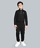 Plum Tree 100% Cotton Knit Full Sleeves Solid Light Winter Hooded Sweatshirt & Cargo Joggers Set - Jet Black