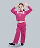 Plum Tree 100% Cotton Knit Full Sleeves Brooklyn Glitter Printed Light Winter Hooded Crop Sweatshirt & Cargo Pant Set - Wine