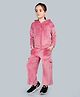 Plum Tree Velour Knit Full Sleeves Solid Light Winter Hooded Sweatjacket & Flared Pants Set - Pink