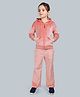 Plum Tree Velour Knit Full Sleeves Solid Light Winter Hooded Sweatjacket & Flared Pants Set - Light Peach