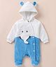 Wonderchild Full Sleeves Elephant Face Applique Detailed Hooded Footed Sleepsuit - White & Blue