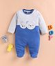 Wonderchild Full Sleeves Bear & Cub Patch Detailed Footed Sleepsuit - Light Melange & Slate