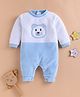 Wonderchild Full Sleeves Teddy Bear Face Embroidered Romper - White & Blue